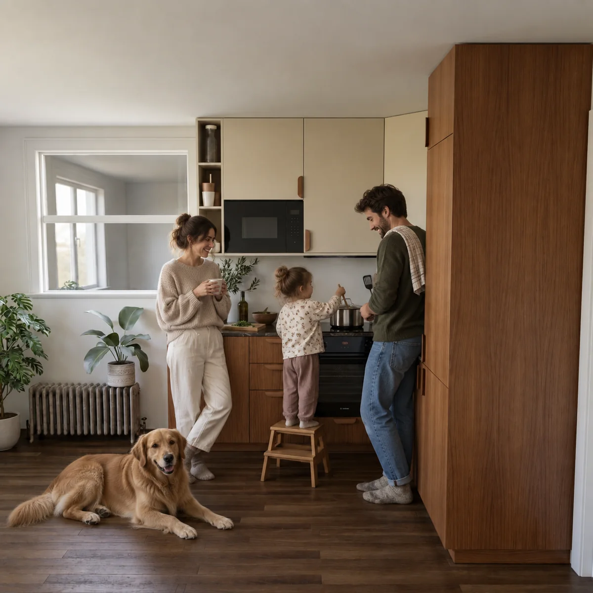Source photo of a family in the kitchen