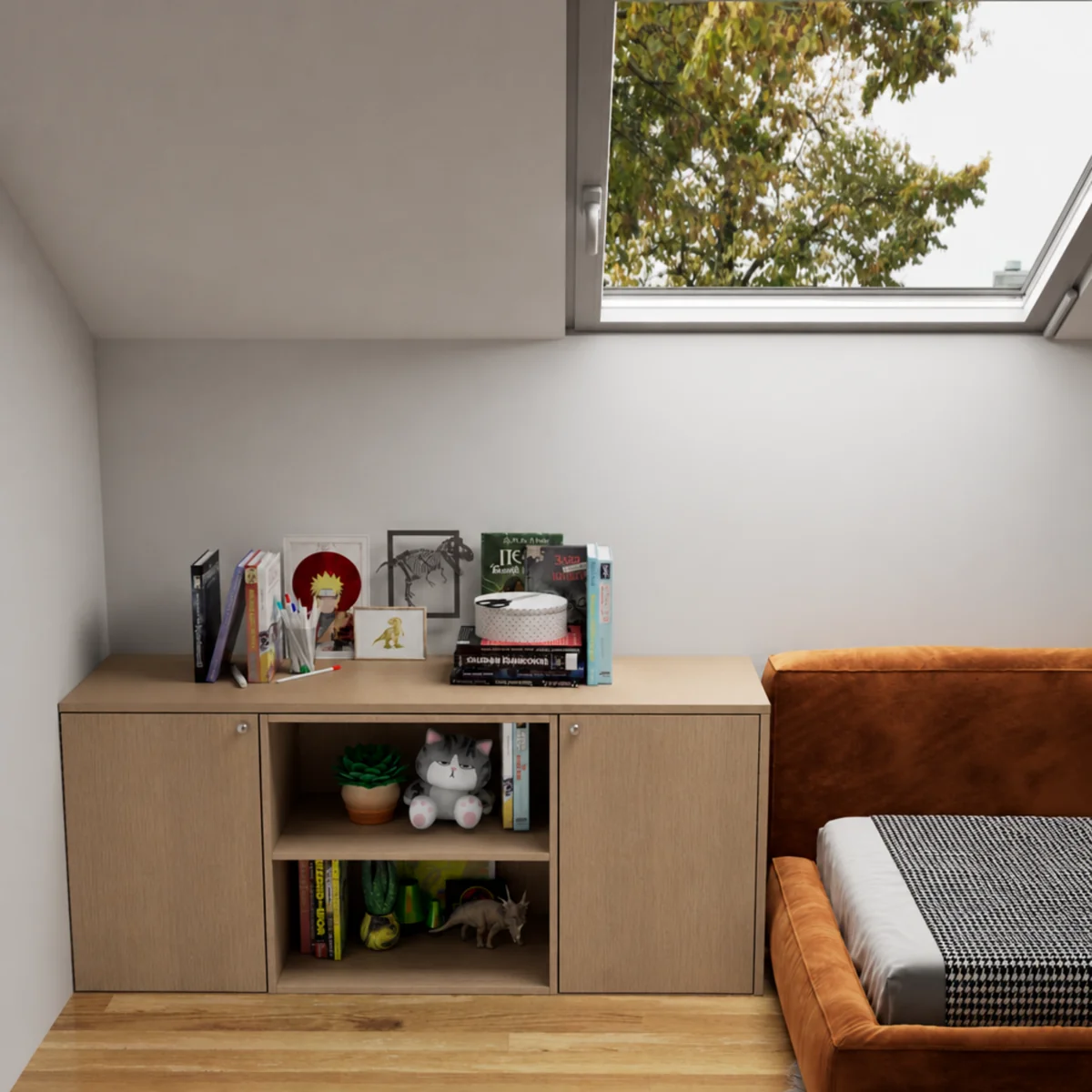 Daylit bedroom with a skylight